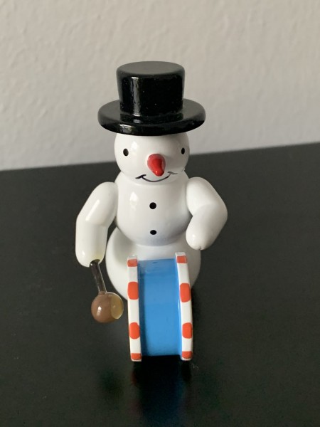Schneemann Musiker mit Pauke  Dekofigur aus Holz 5,5cm